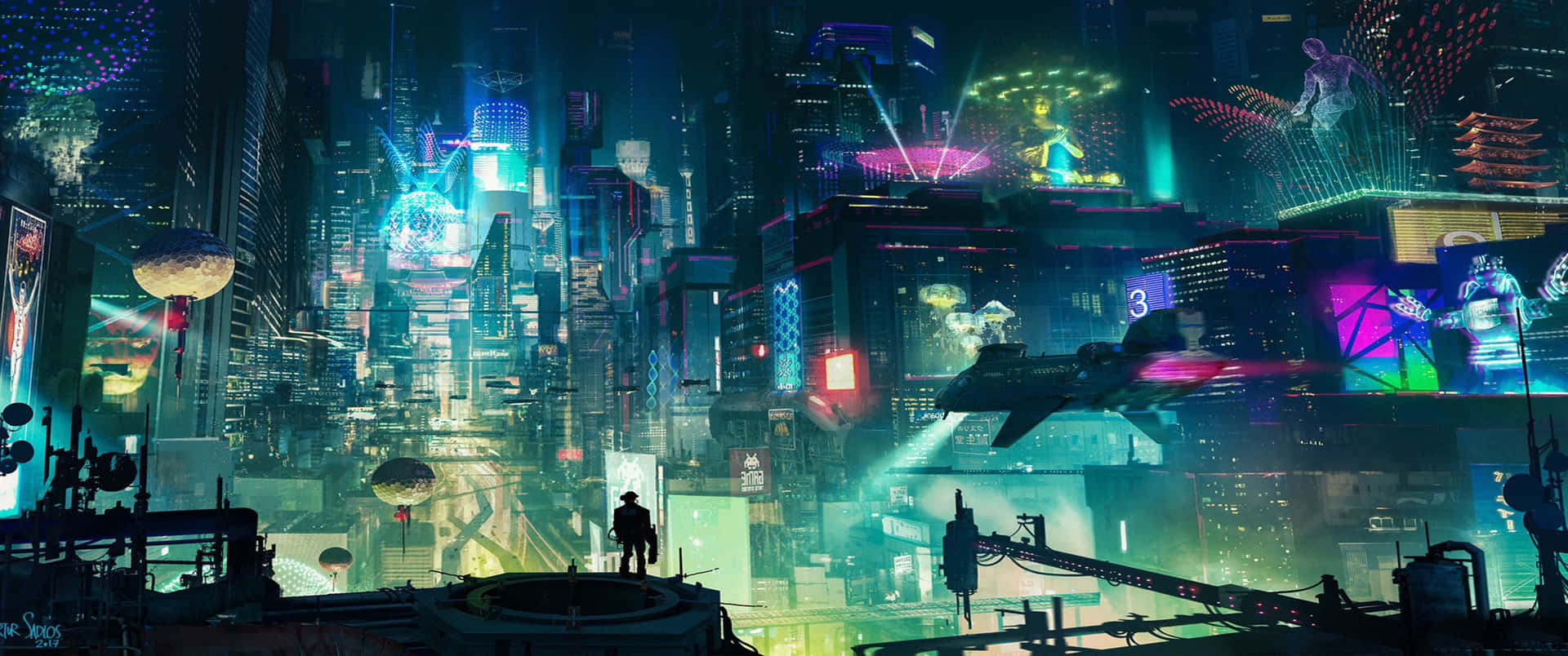 3440x1440phintergrundbild Cyberpunk 2077 Nachtsicht Auf Die Stadtszene