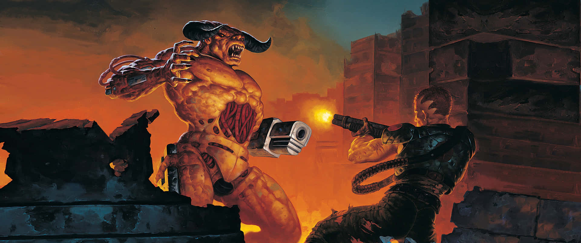 Doomguy And Tyrant 3440x1440p Video Game Doom Background