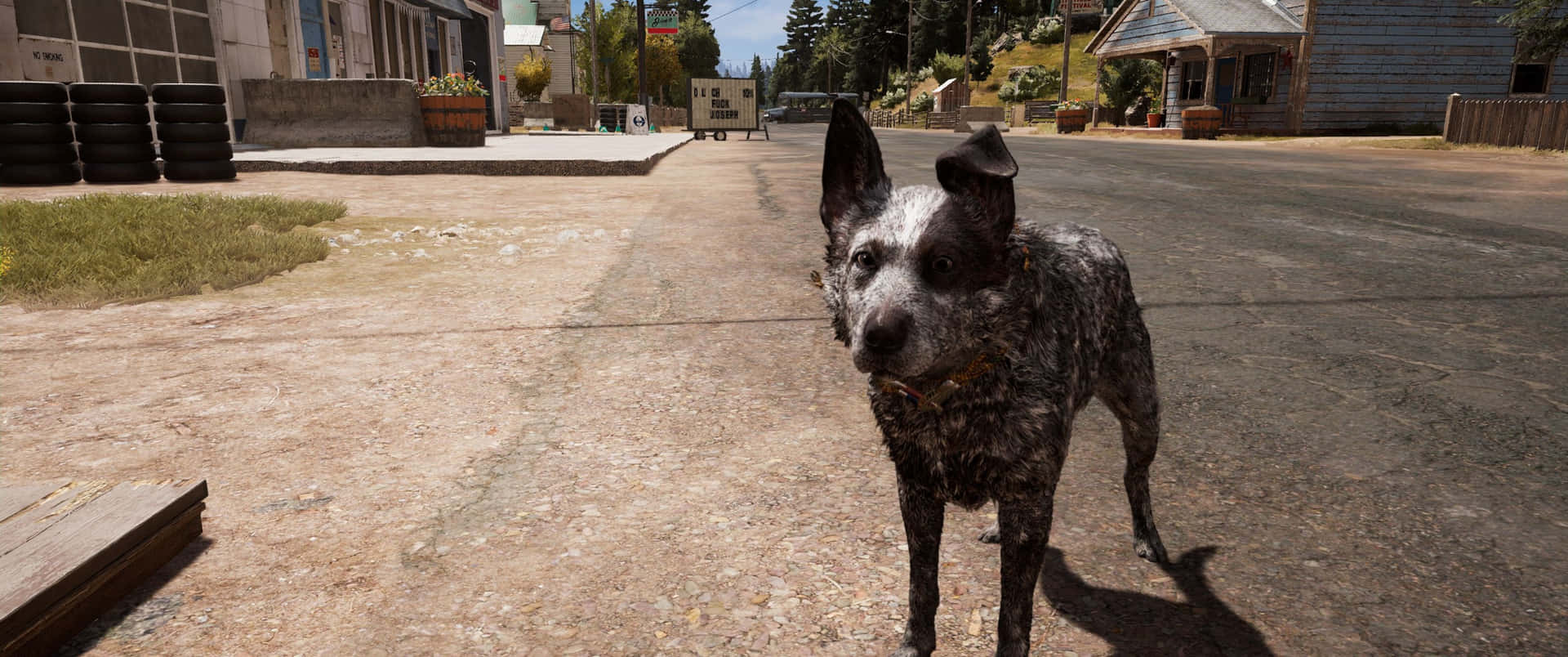 A Dog Is Standing On A Street In A Game