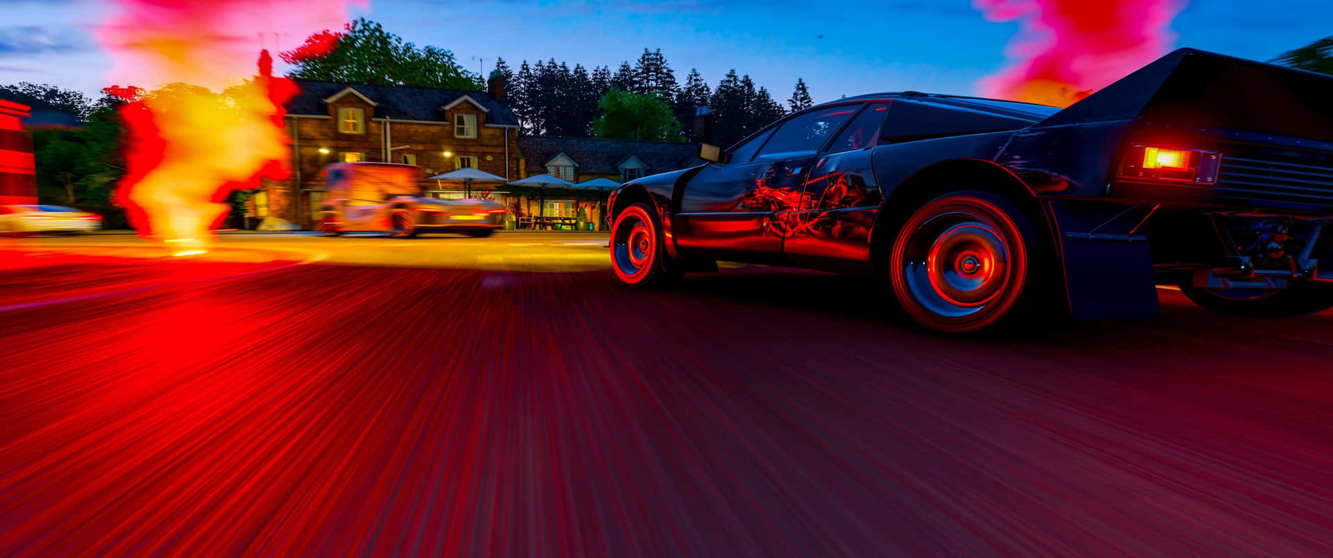 3440x1440p Race By Red Smoke Forza Horizon 4 Background