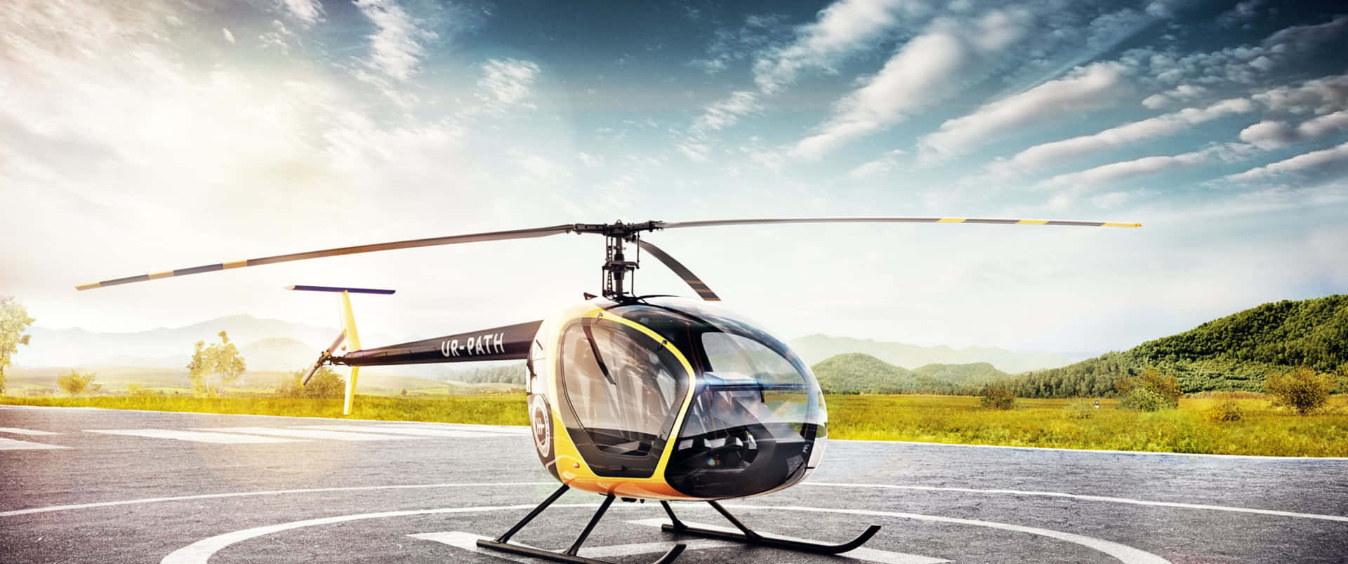 Fly high and keep an eye on the skies with this stunning 3440x1440p Helicopters background.