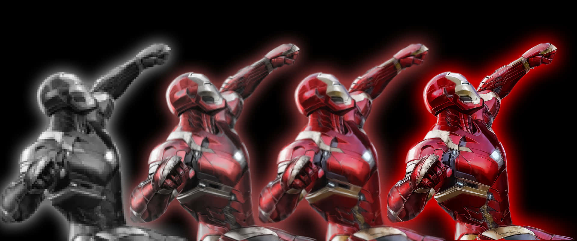 Statuer af Iron Man i forskellige farver