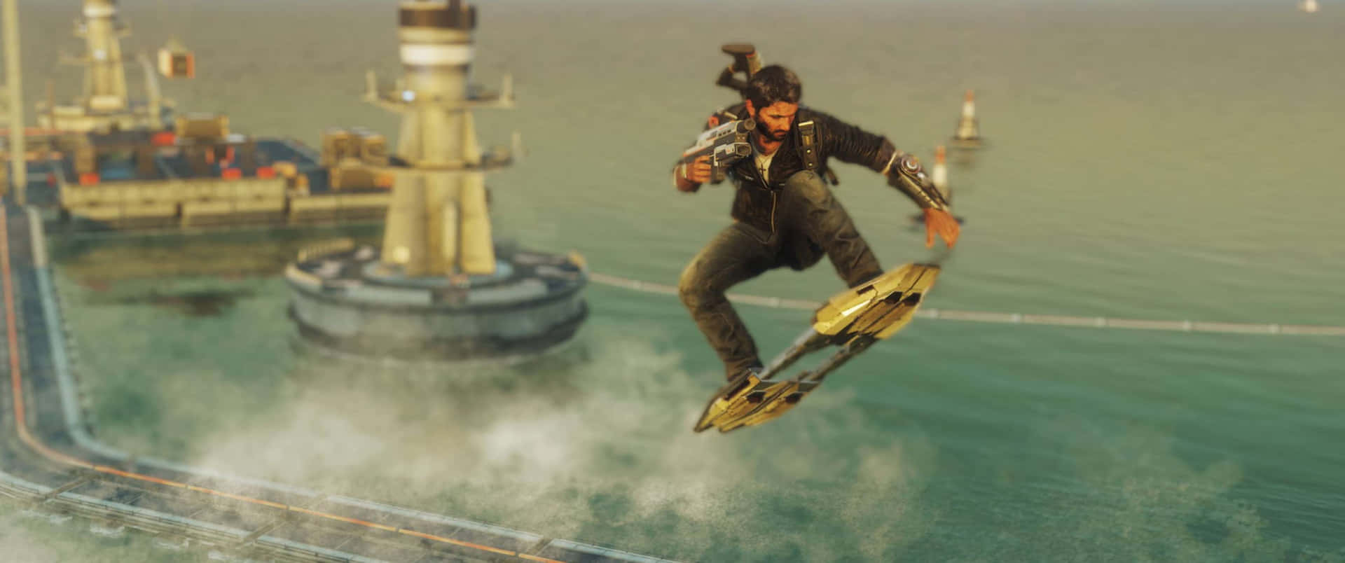 3440x1440p Just Cause 4 Rico Surfing At The Sea Background