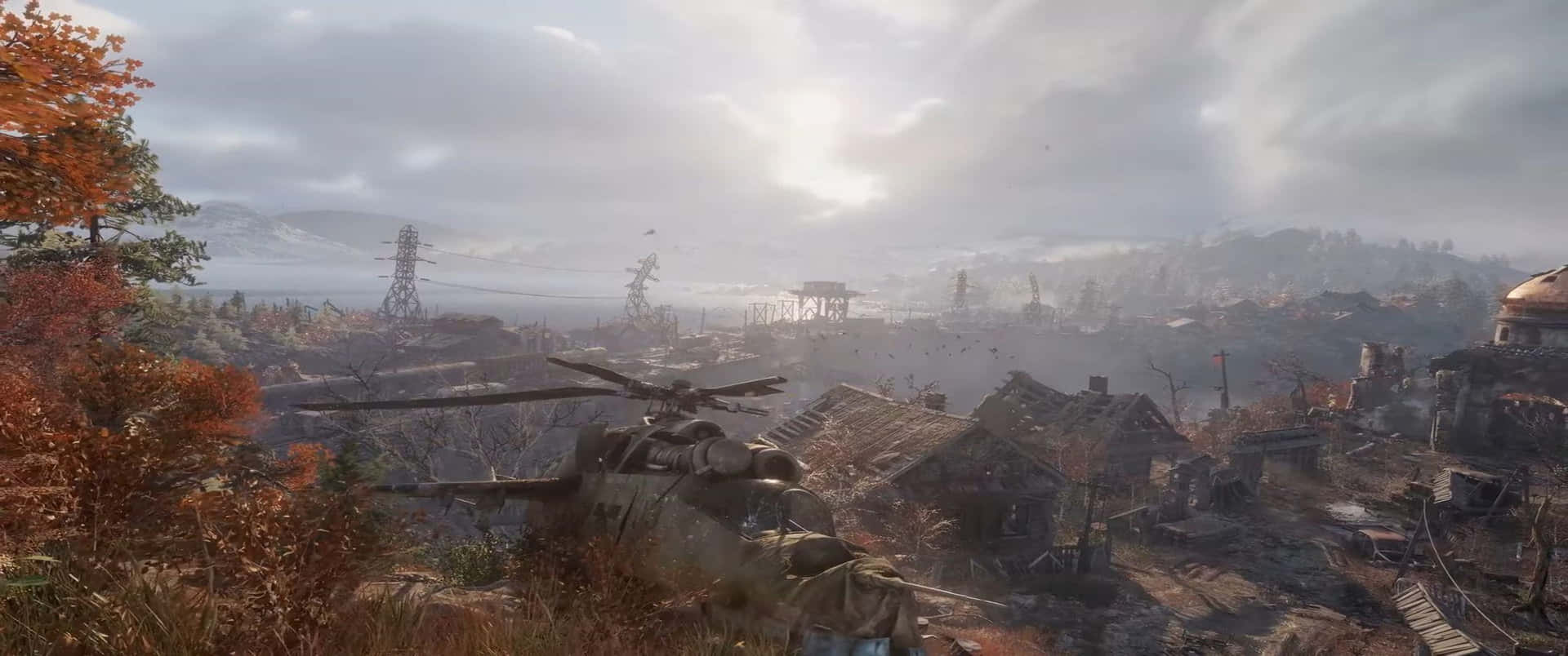 Video Game Wrecked Helicopter 3440x1440p Metro Exodus Background
