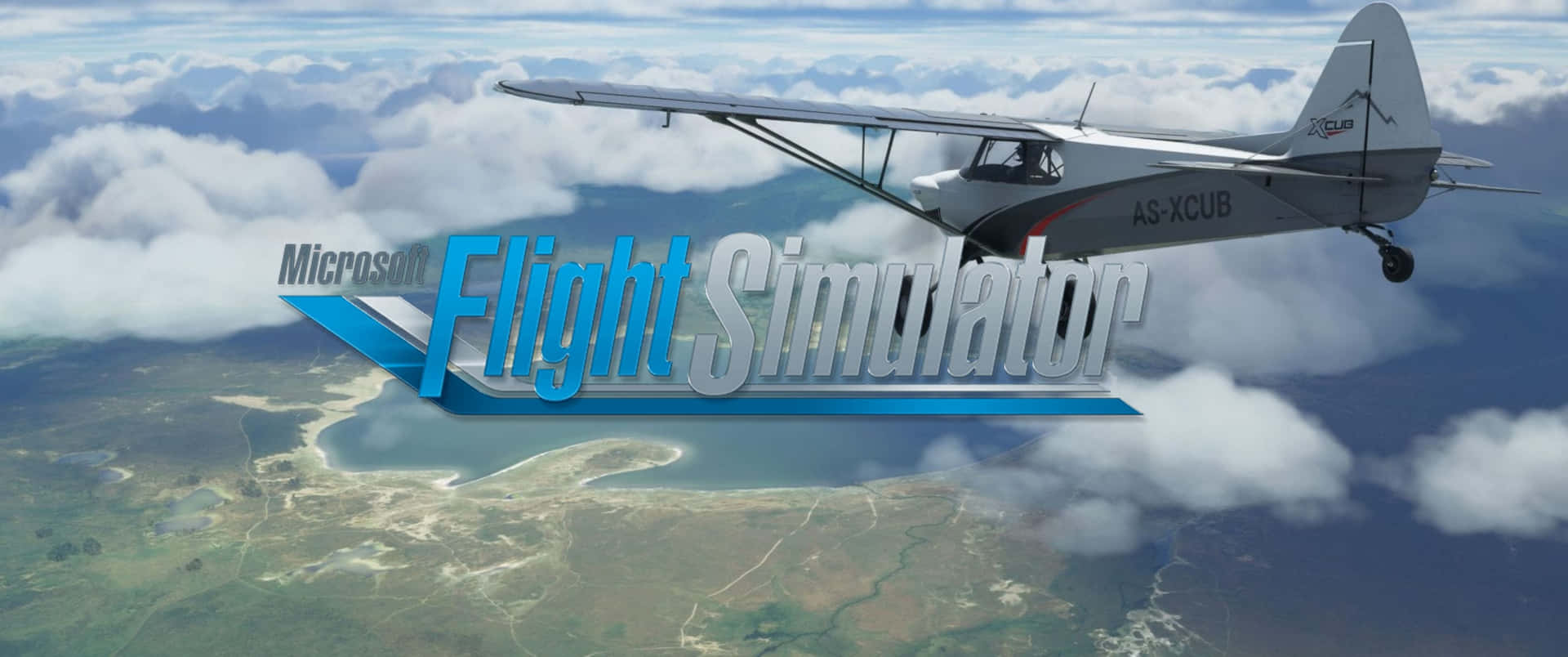 A Plane Flying Over The Clouds With The Words Flight Simulator