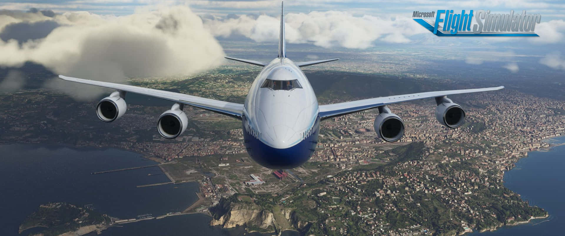 Flyghögt Genom Skyarna Med Microsoft Flight Simulator.