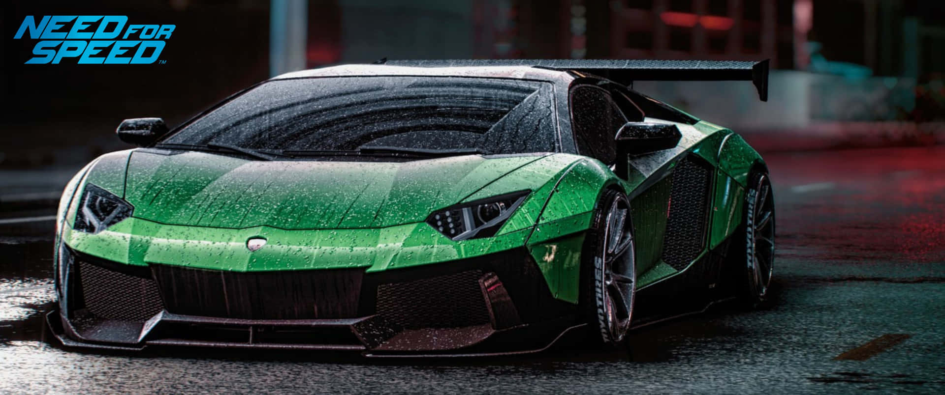 Need For Speed - A Green Car On A Rainy Day