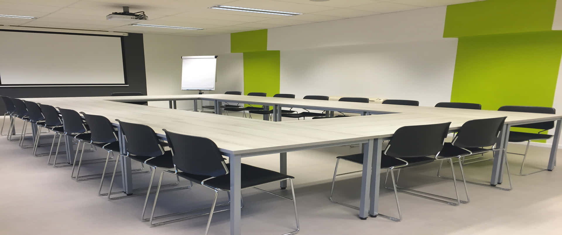 Simple 3440x1440p Office Background With Wide Boardroom Table