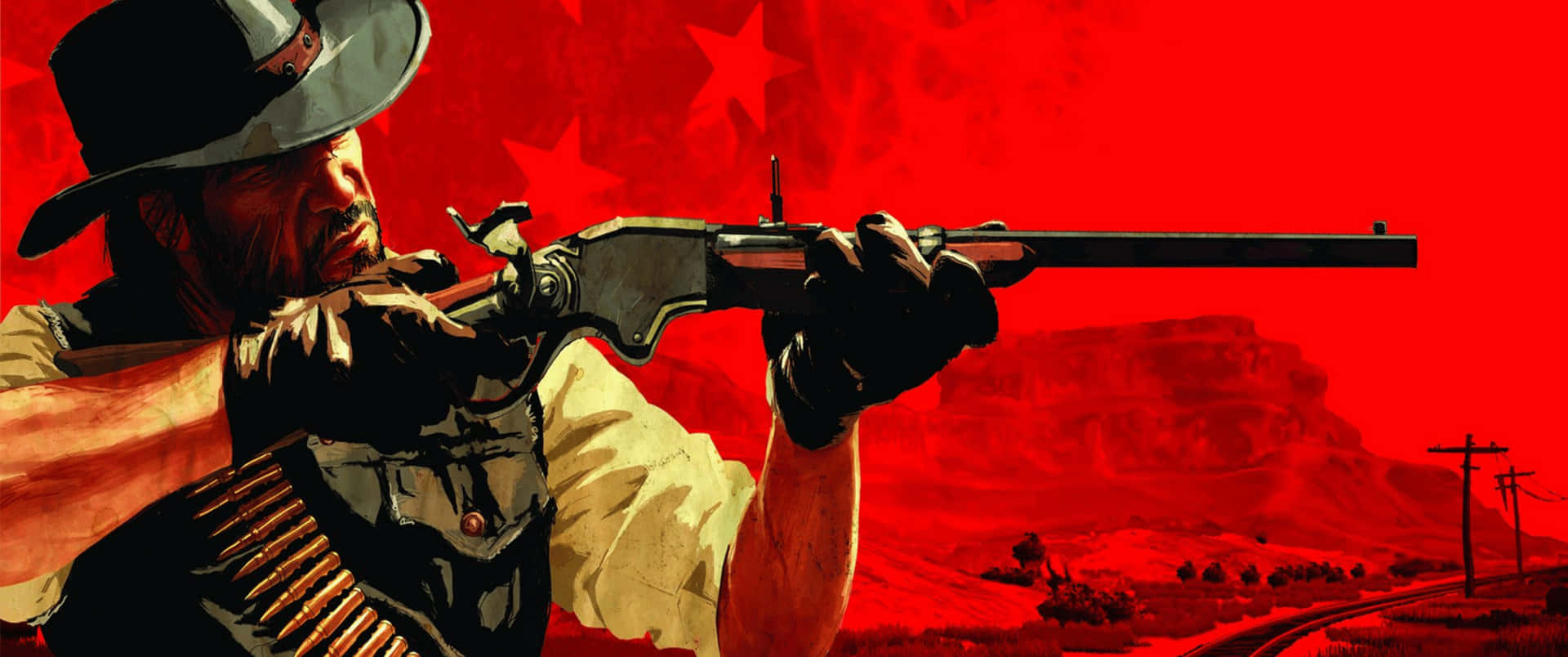 Sfondodi Red Dead Redemption 2 Con Fucile, In Risoluzione 3440x1440p.