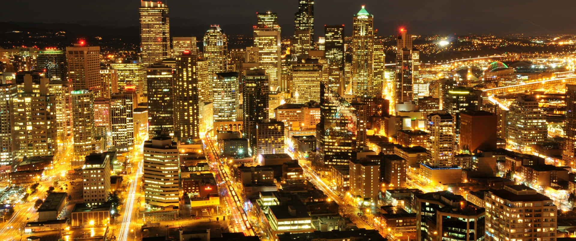 "A scenic view of the Seattle skyline at dusk"