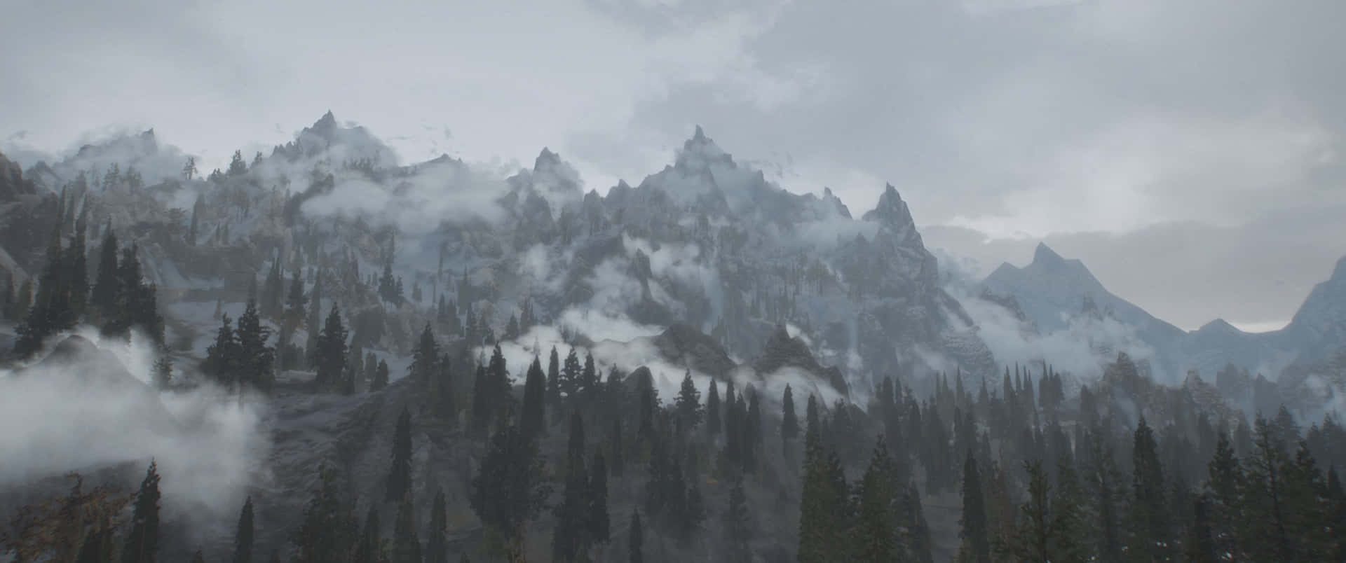 Revel in the beauty of Skyrim with this breathtaking 3440x1440p wallpaper.