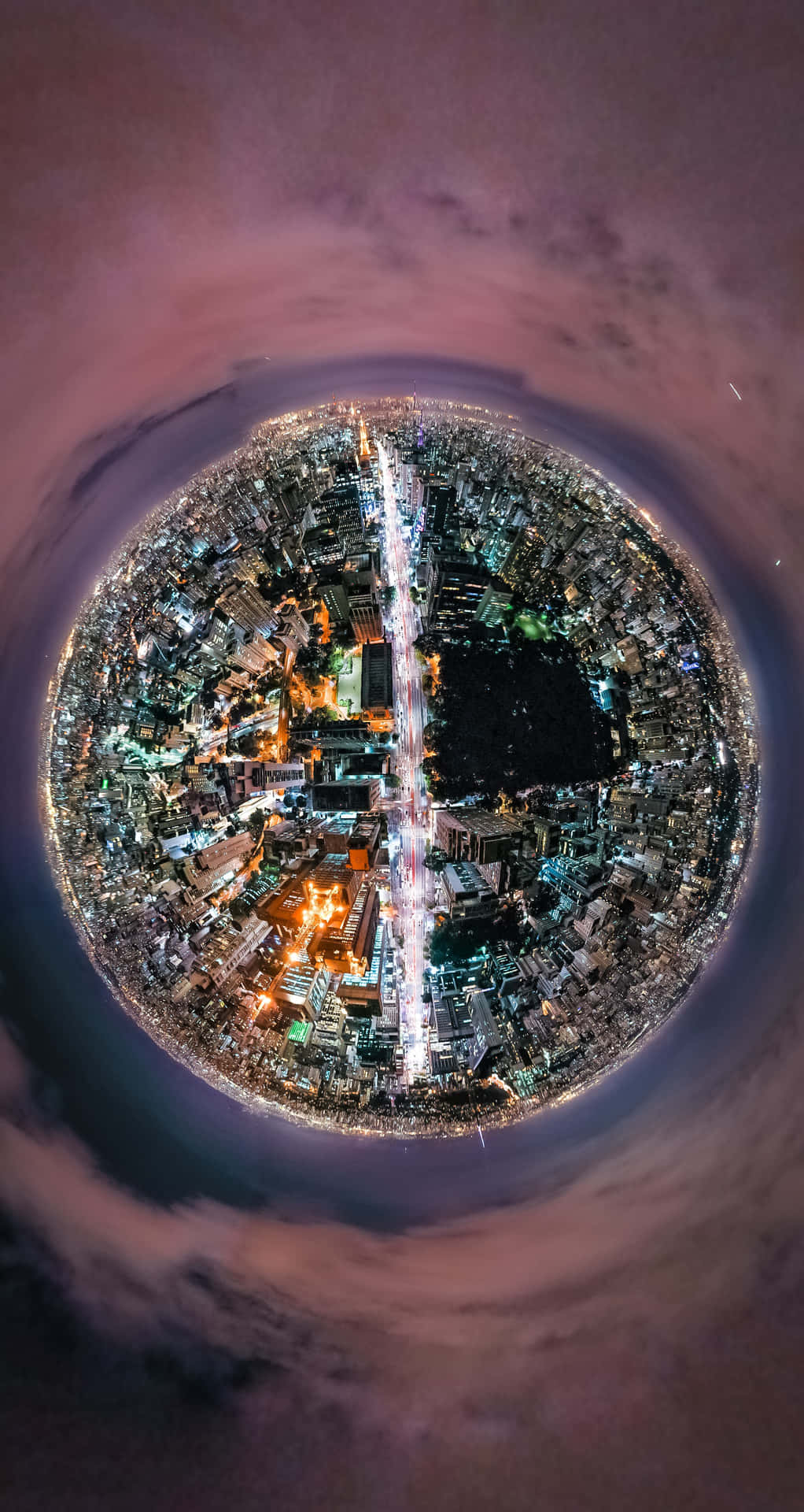 Immaginea 360 Gradi Della Città Di Notte