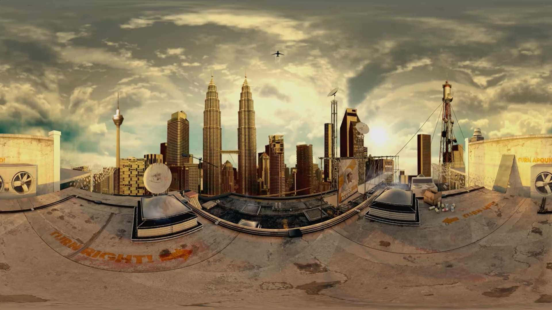 Immaginein 360 Gradi Del Grattacielo Durante L'ora D'oro.