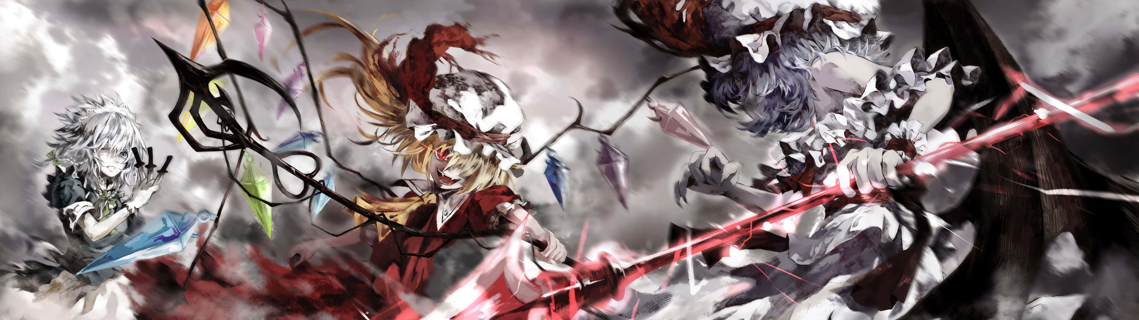 3840 X 1080 Demon Lords Fight Anime Hd Wallpaper