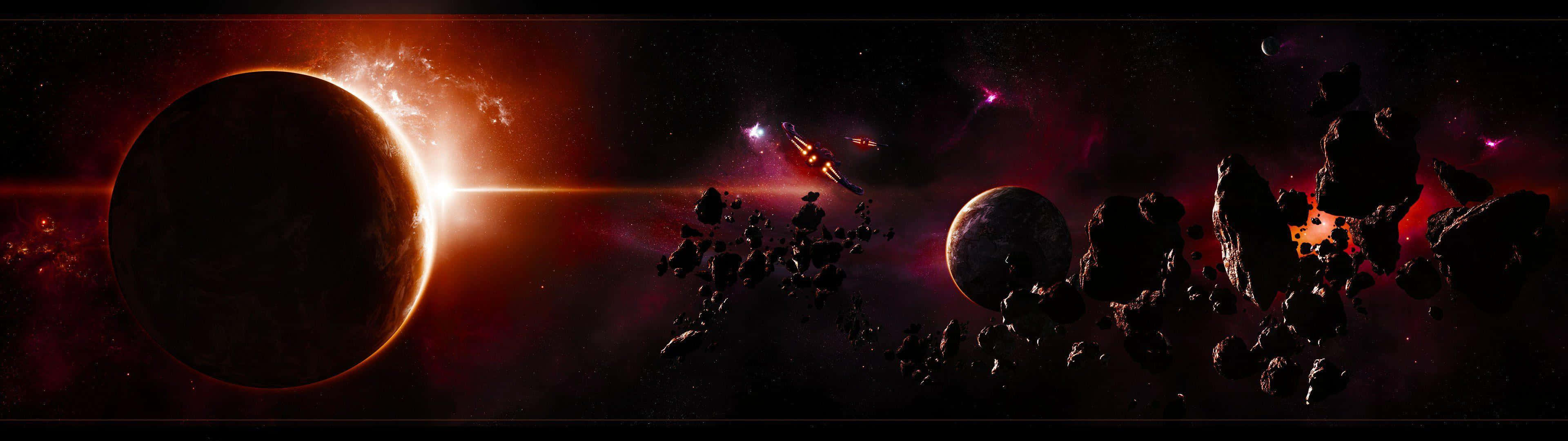 3840 X 1080 Gaming Black And Red Space Wallpaper