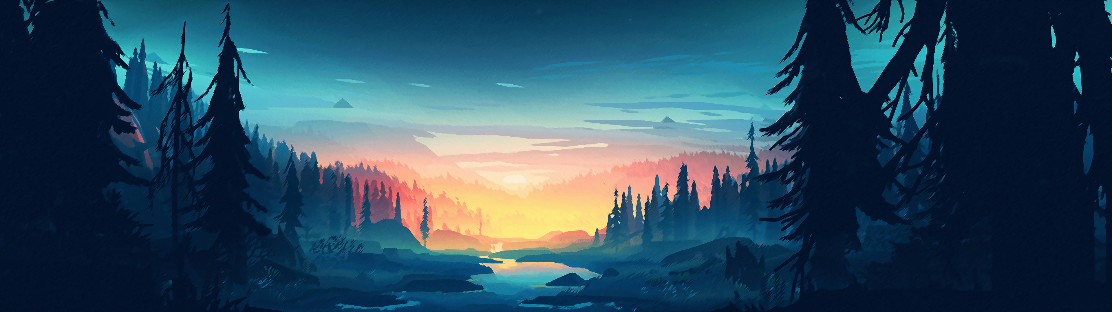 3840x1080 4k Sunrise In Forest