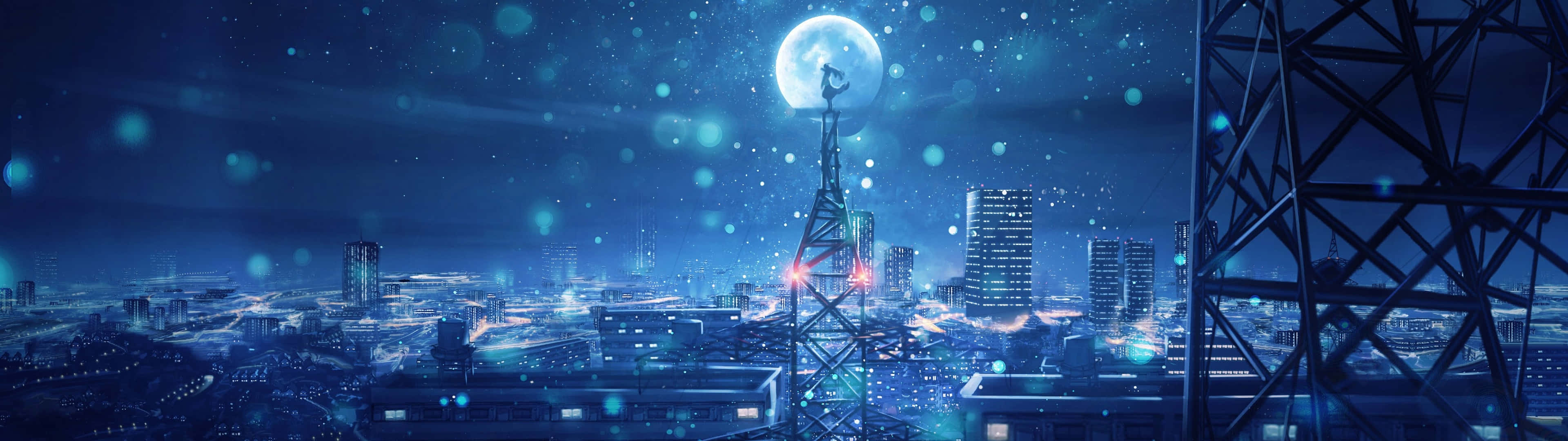 3840x1080 Anime City Falling Snow Picture