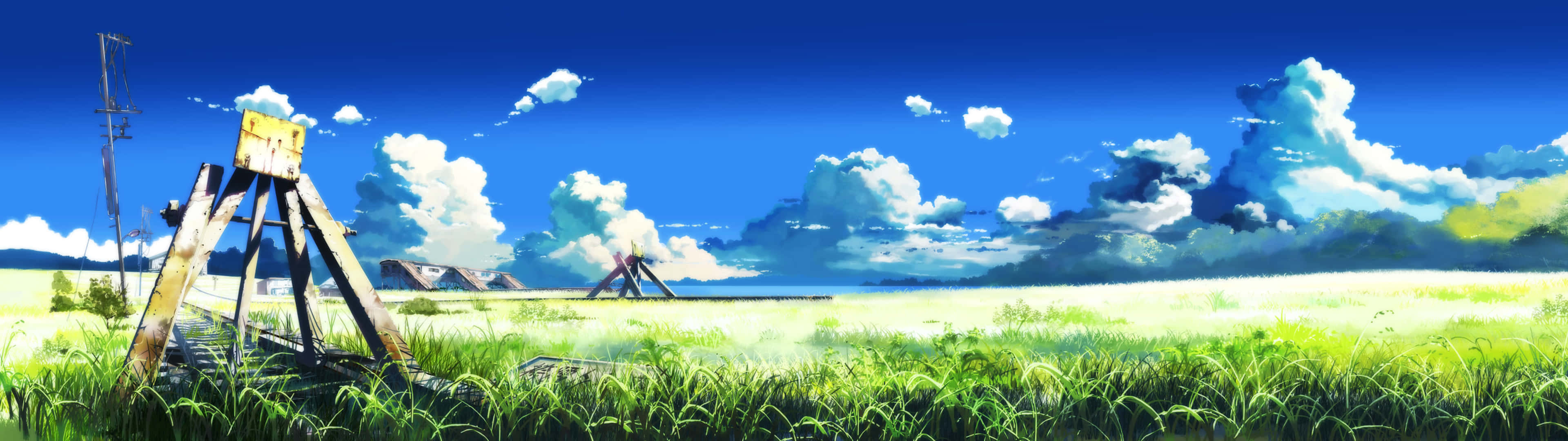 3840x1080 Anime Scenery Green Field Picture