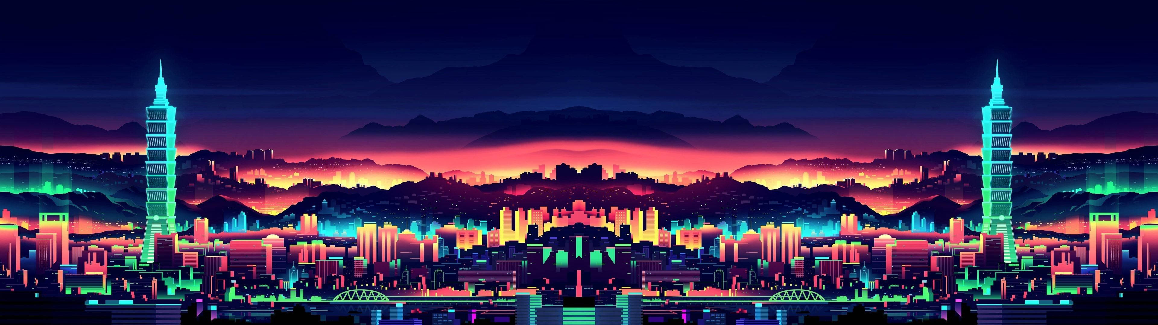 3840x1080 Hd Dual Monitor City Art Picture