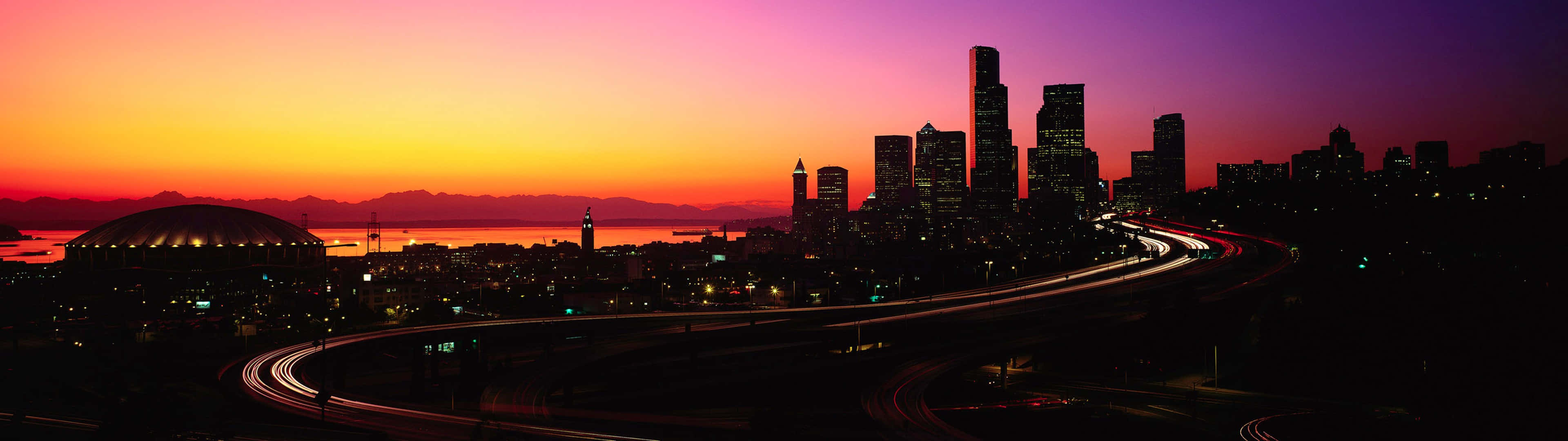 3840X1080 City Sunset Picture