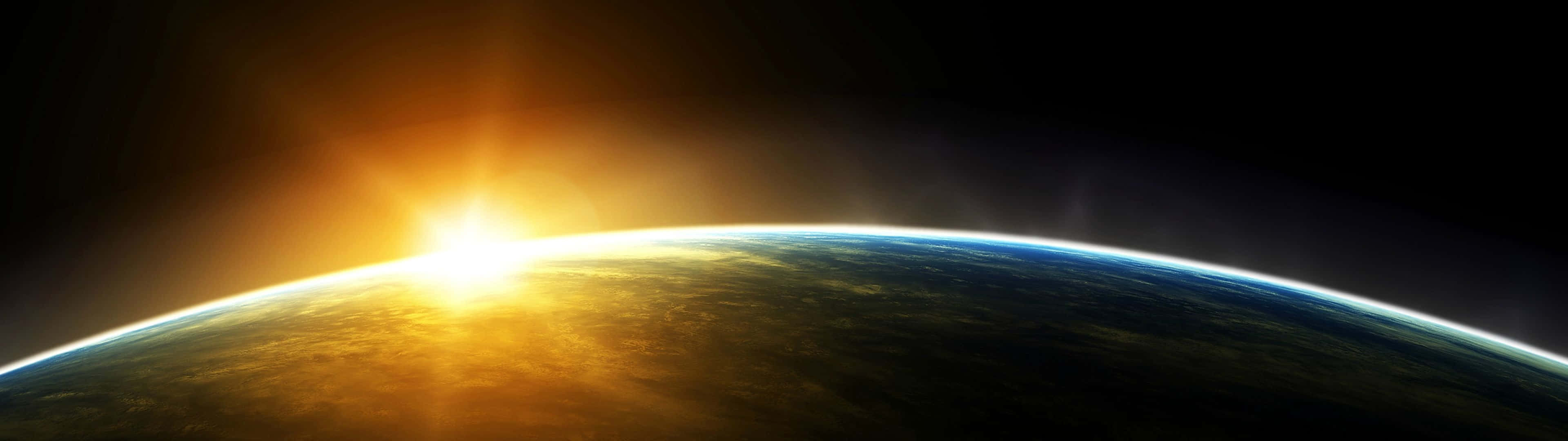 3840X1080 Sun And Earth Picture