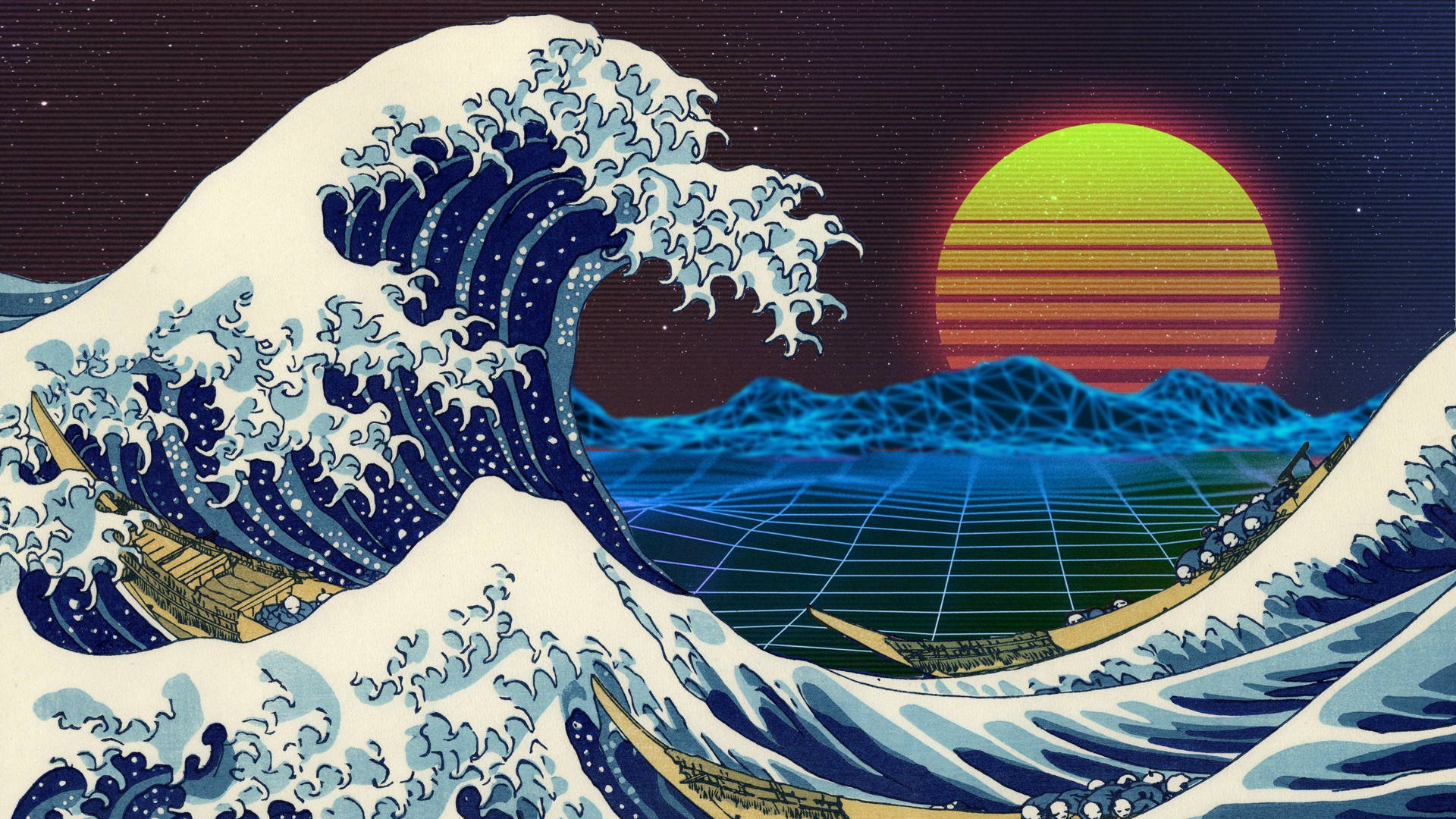 3840x2160 Monitor Retro Great Wave Background