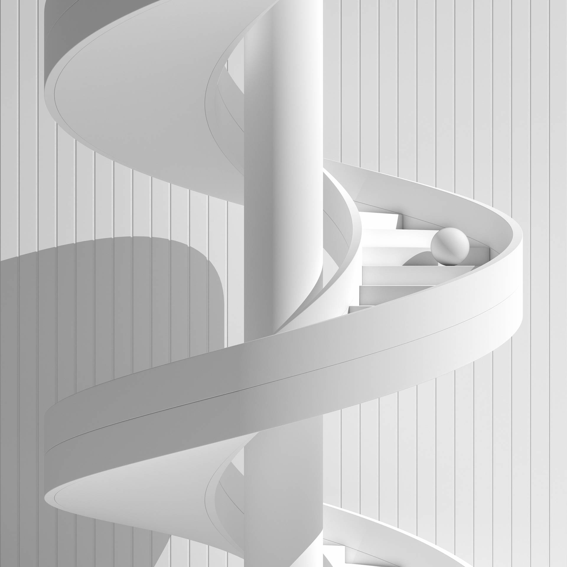 3d 4k White Staircase With Ball