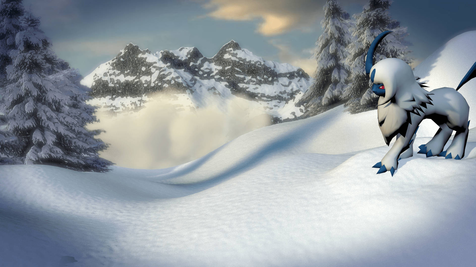 3d Absol In Snow Background