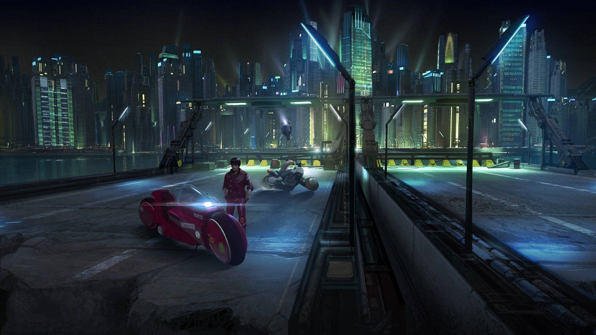 Attack the City Astride His Iconic Red Bike – Akira Shotaro Kaneda Wallpaper