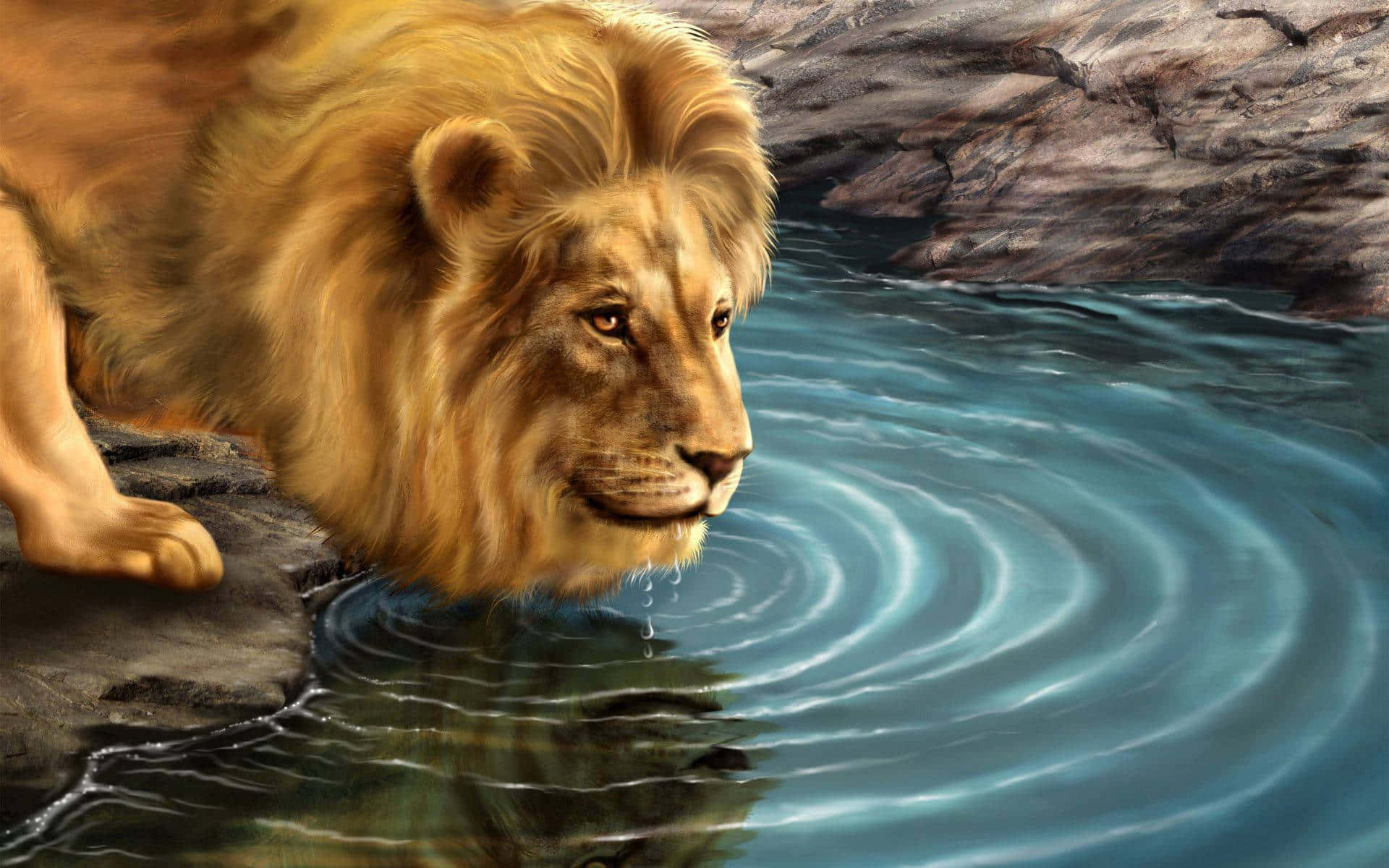 Majestic Lion in a Vibrant 3D Landscape Wallpaper
