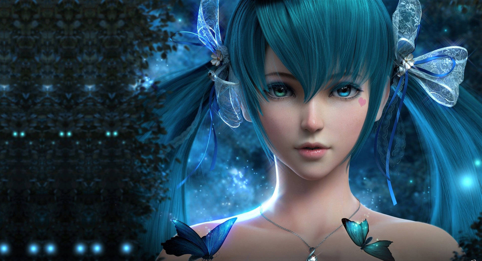 3d Anime Blue Hair Girl Background