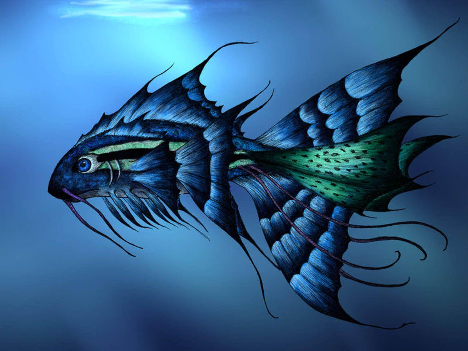 3d Attractive Blue Fish Wallpaper