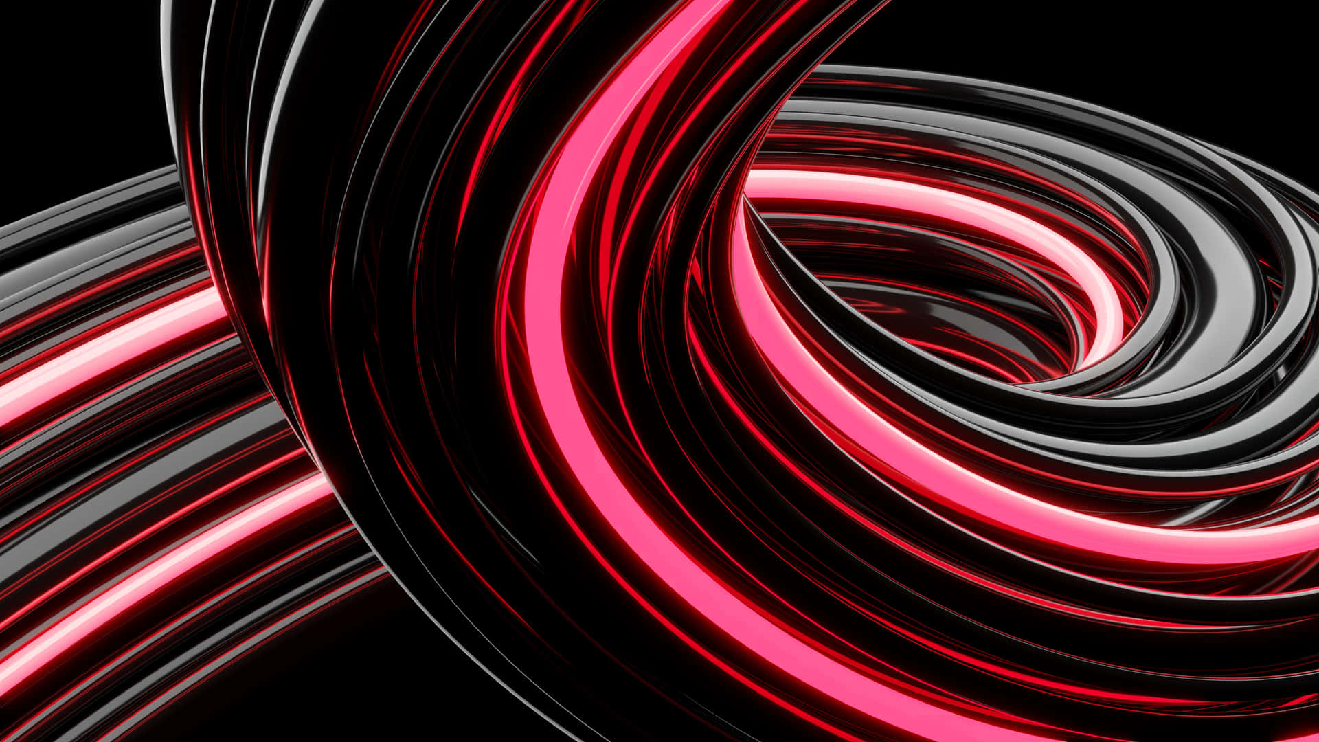 A Black Background With Red And Pink Swirls