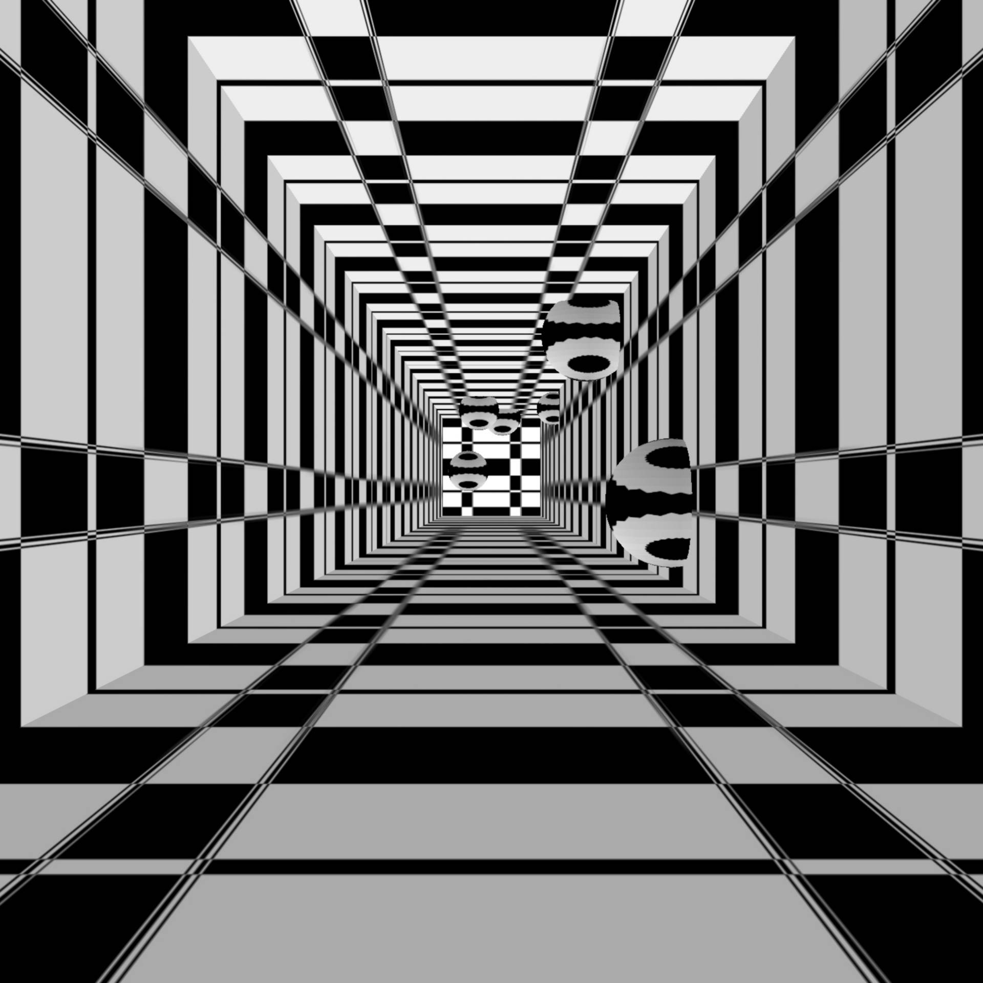 Abstract 3D Black and White Squares and Circles Illusion Wallpaper