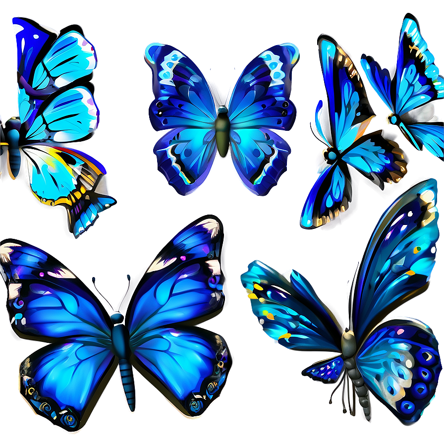 3d Blue Butterflies Png 13 PNG