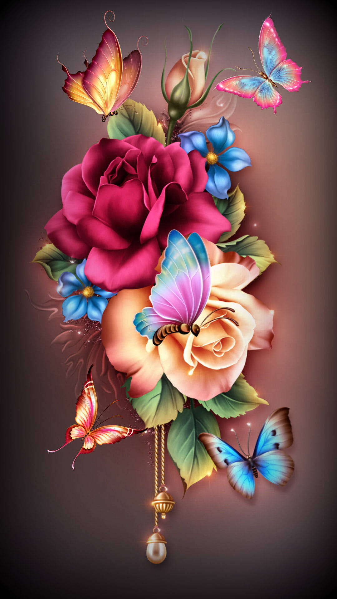 3d Butterfly Rose Aesthetic Wallpaper