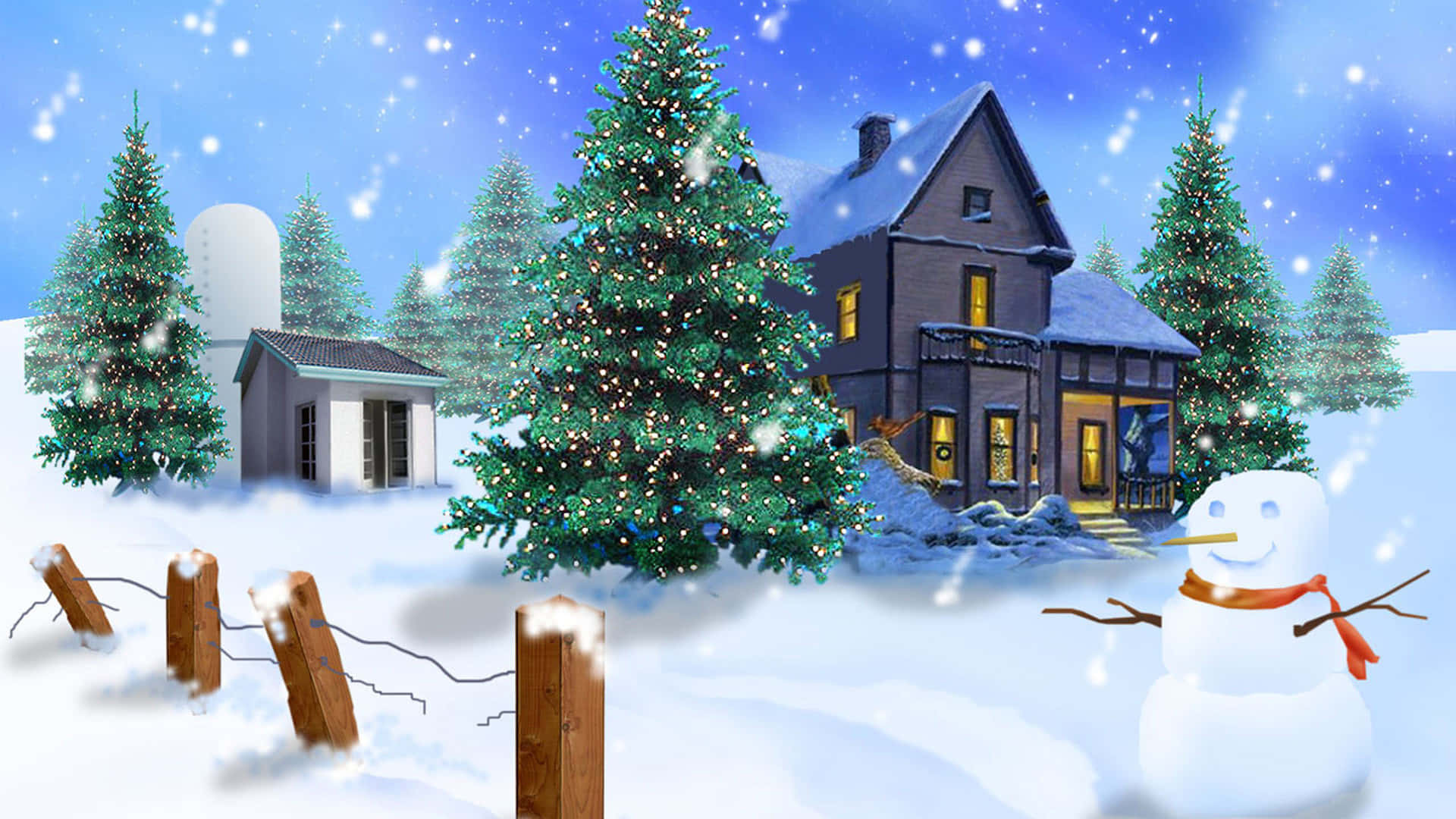 Festive 3D Christmas Scene Wallpaper