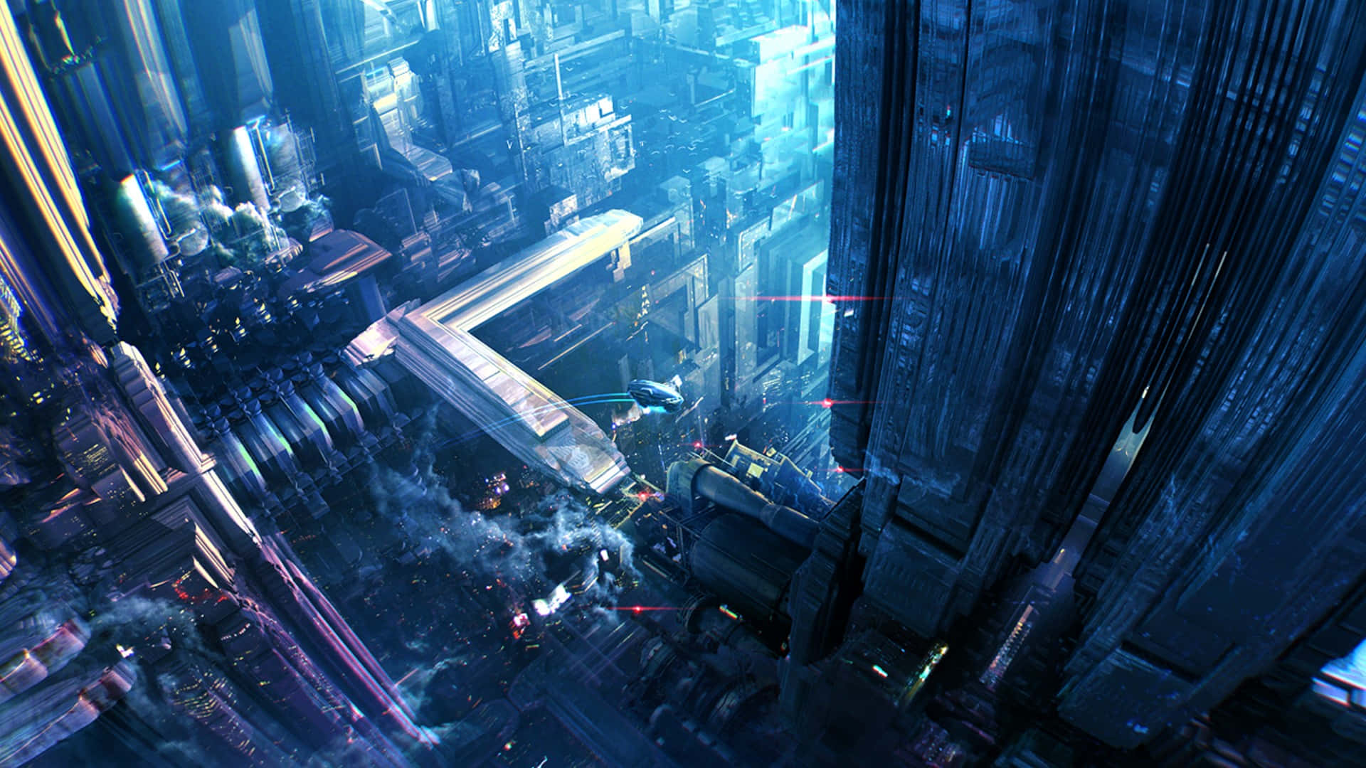 Futuristic 3D City Night Skyline Wallpaper