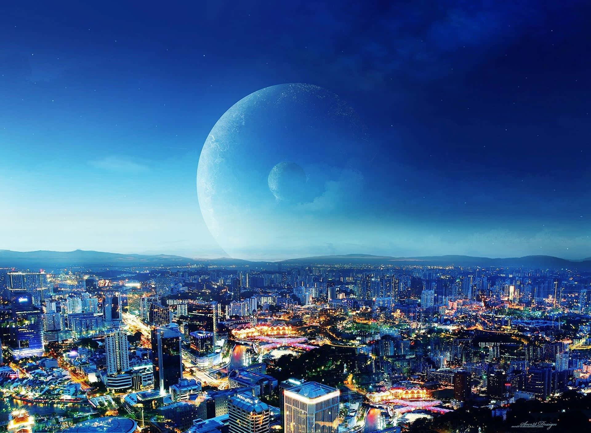 Futuristic 3D Cityscape at Night Wallpaper
