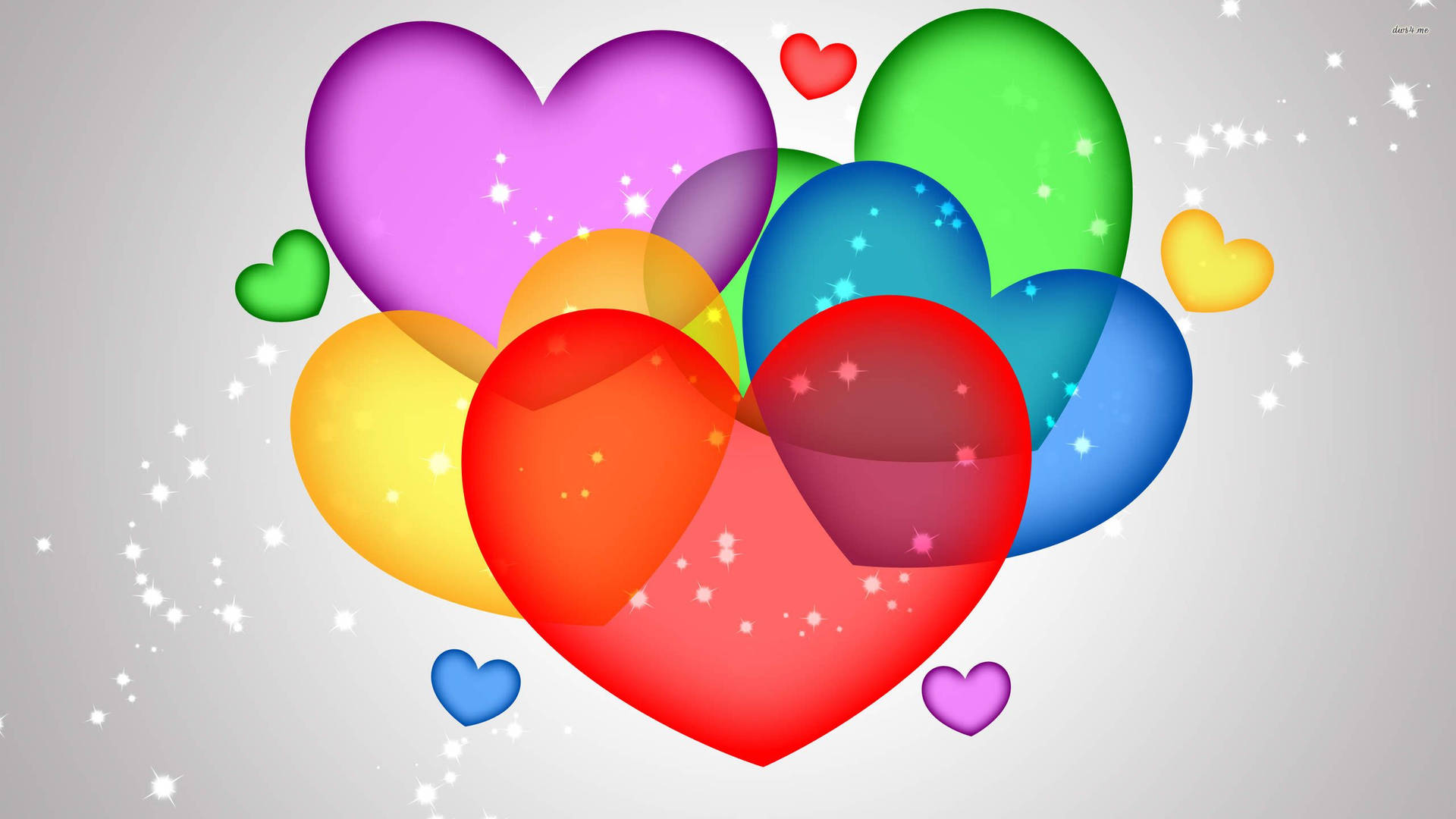 3d Colorful Hearts With Sparkles Wallpaper