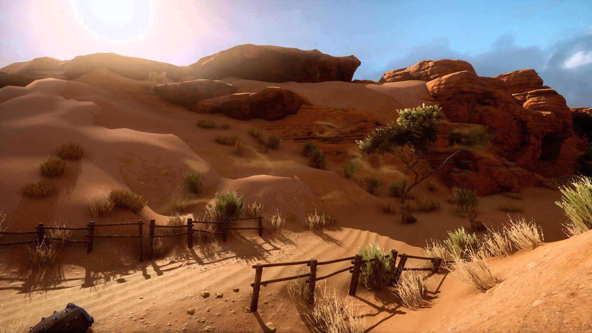 A stunning 3D view of a sandy desert in the daylight Wallpaper