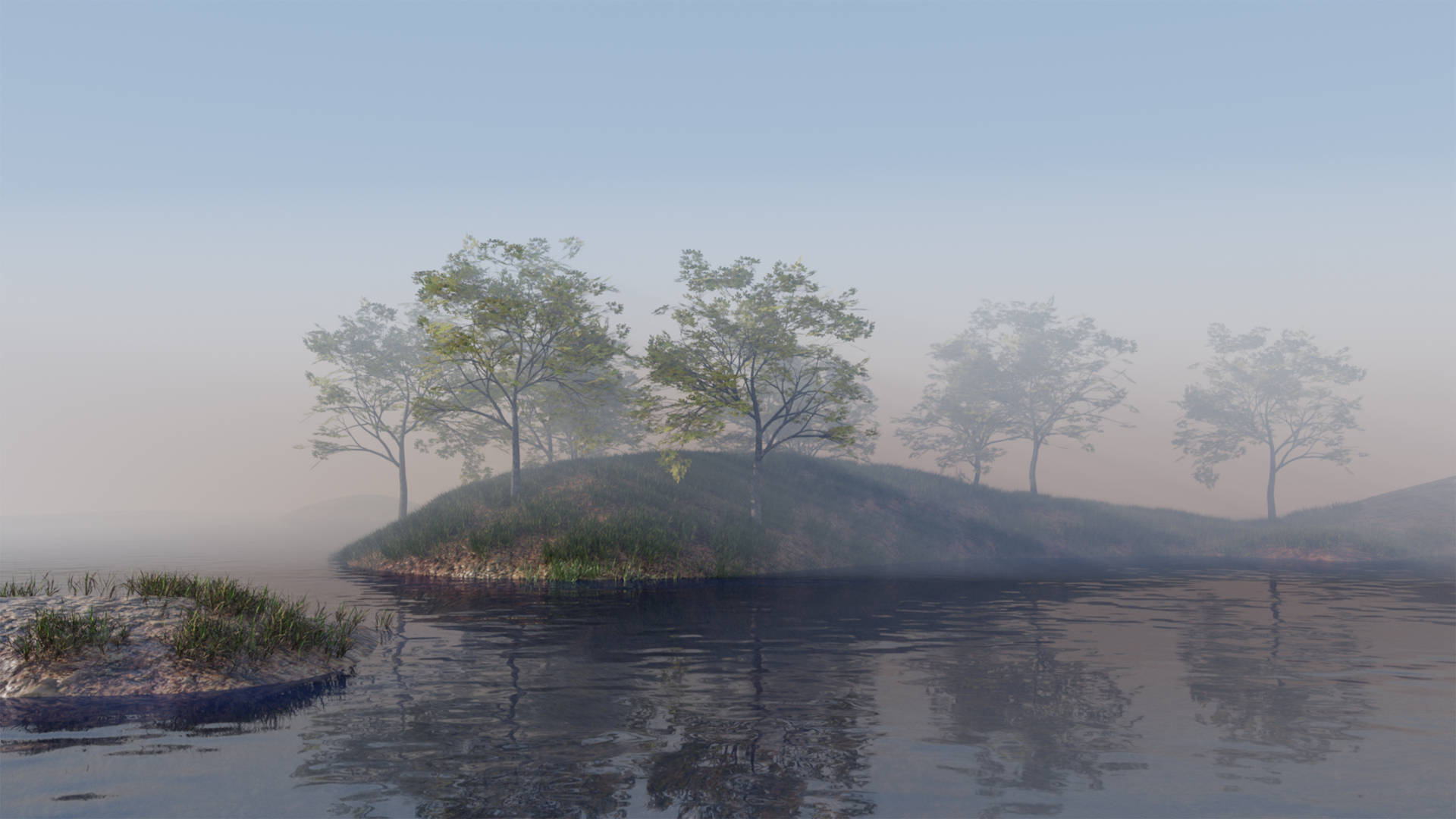 3d Desktop Lake And Misty Forest