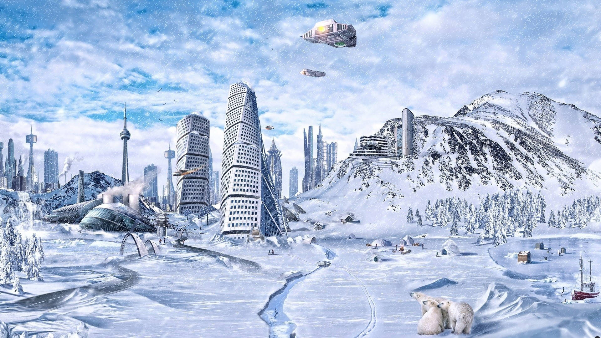 3d Desktop Snowy City Picture