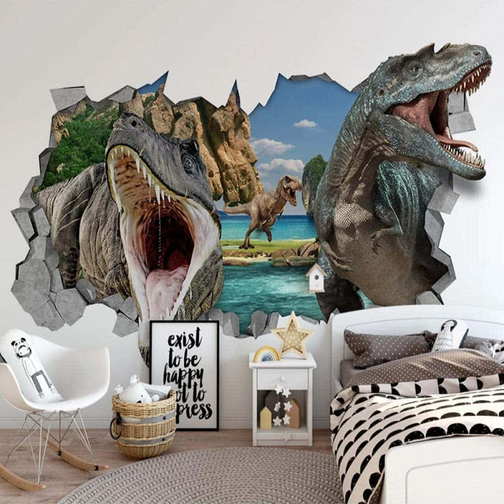 Ferocious 3D Dinosaur in Action Wallpaper