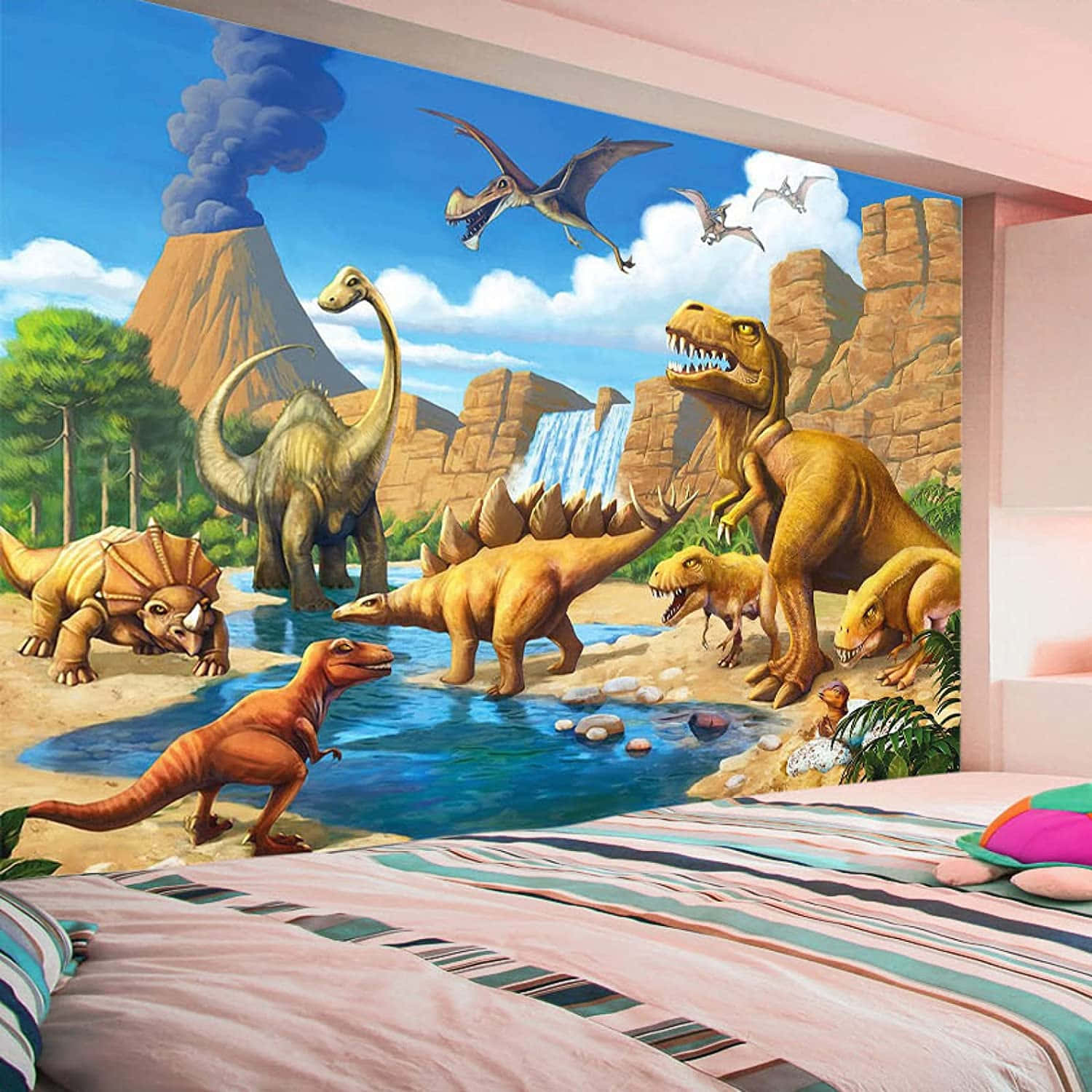 Majestic 3D Dinosaur Roaming Through a Lush Prehistoric Forest Wallpaper