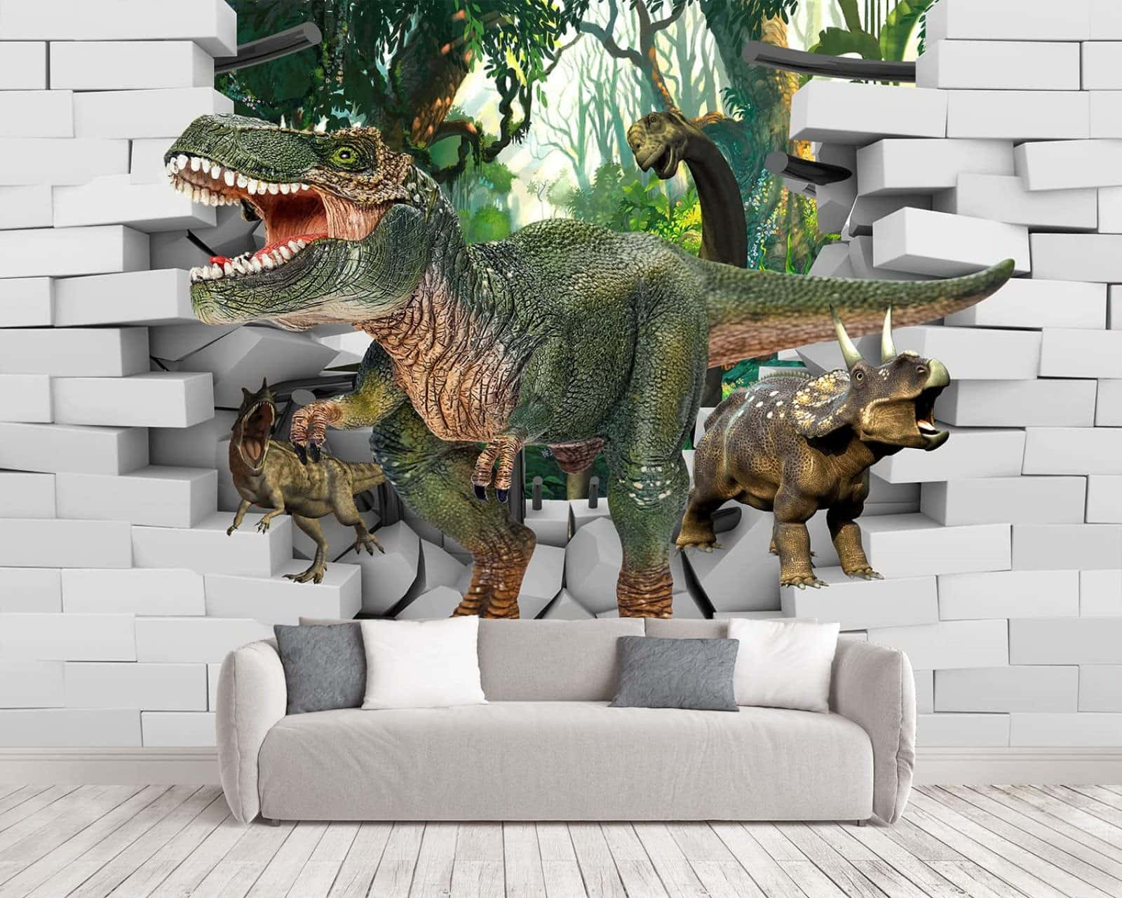 Majestic 3D Dinosaur Roaming in Prehistoric Landscape Wallpaper