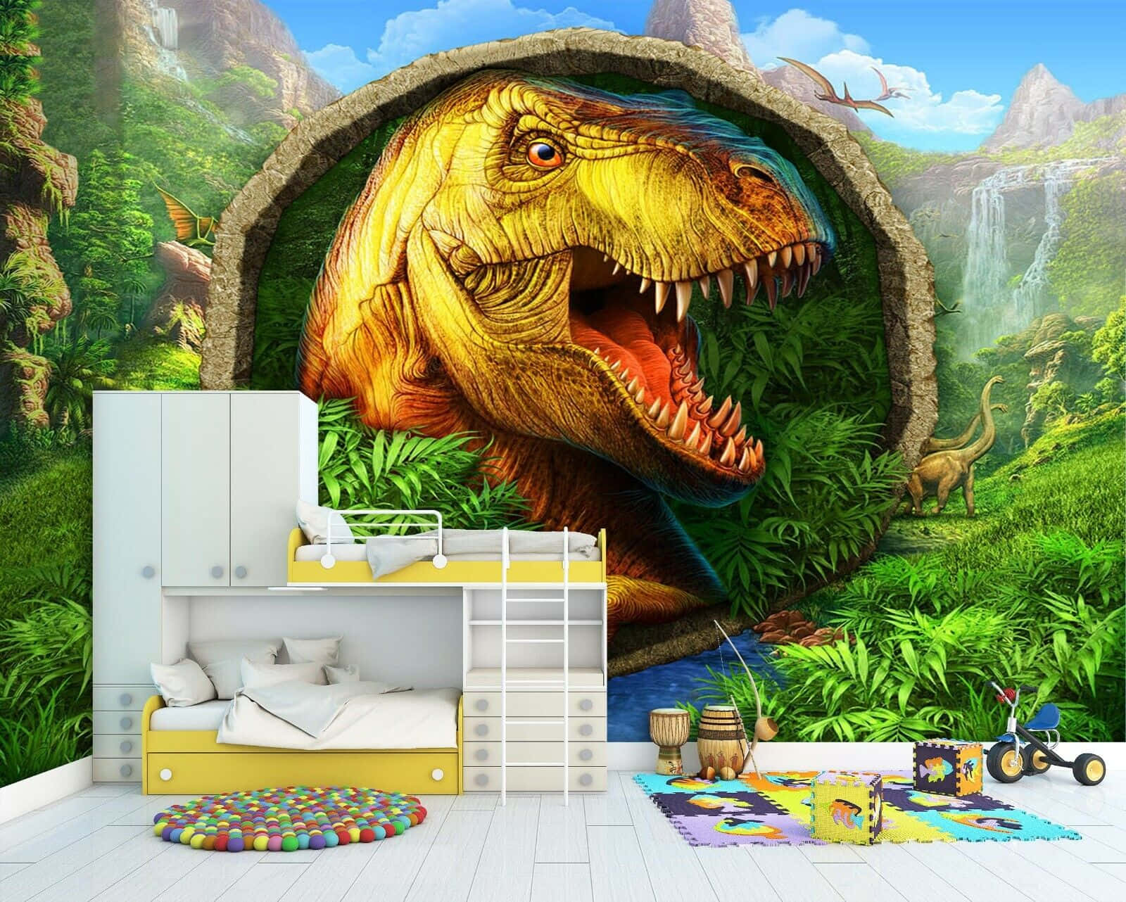 Captivating 3D Dinosaur in a Mesozoic Jungle Wallpaper