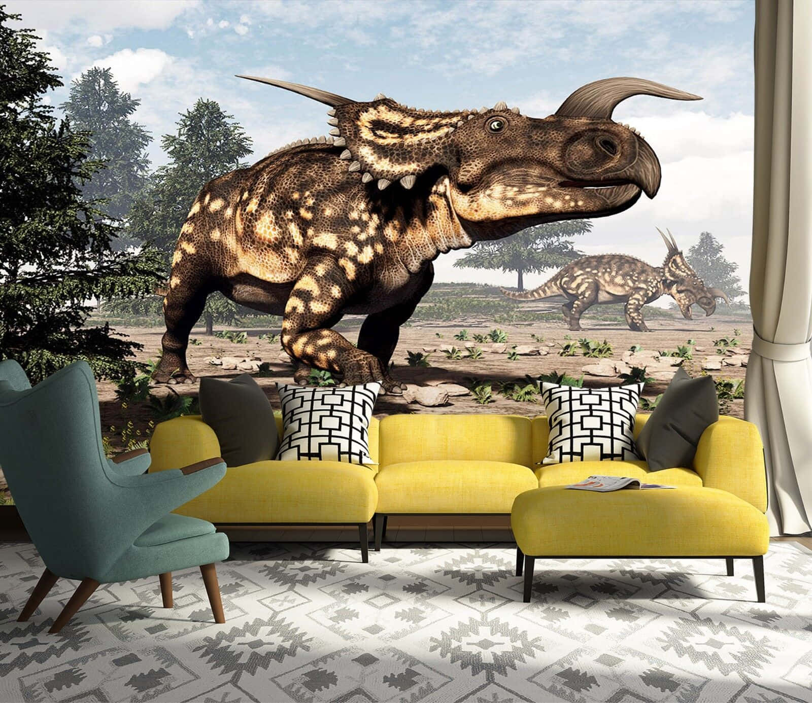 Untiranosaurio Rex En 3d Rugiendo En Un Paisaje Prehistórico. Fondo de pantalla