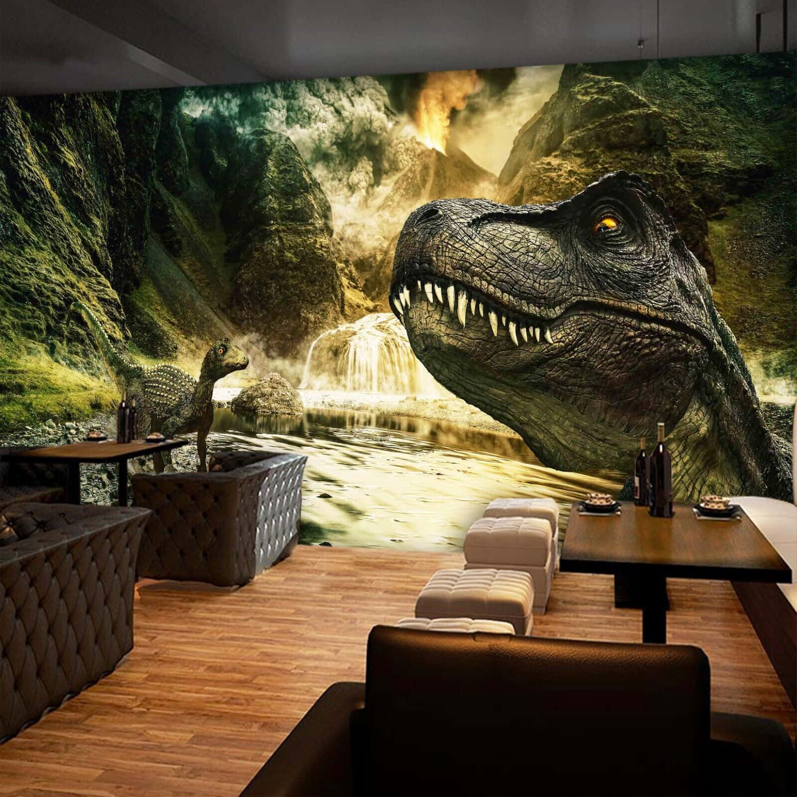 Ferocious 3D Dinosaur Roaring in a Prehistoric Forest Wallpaper