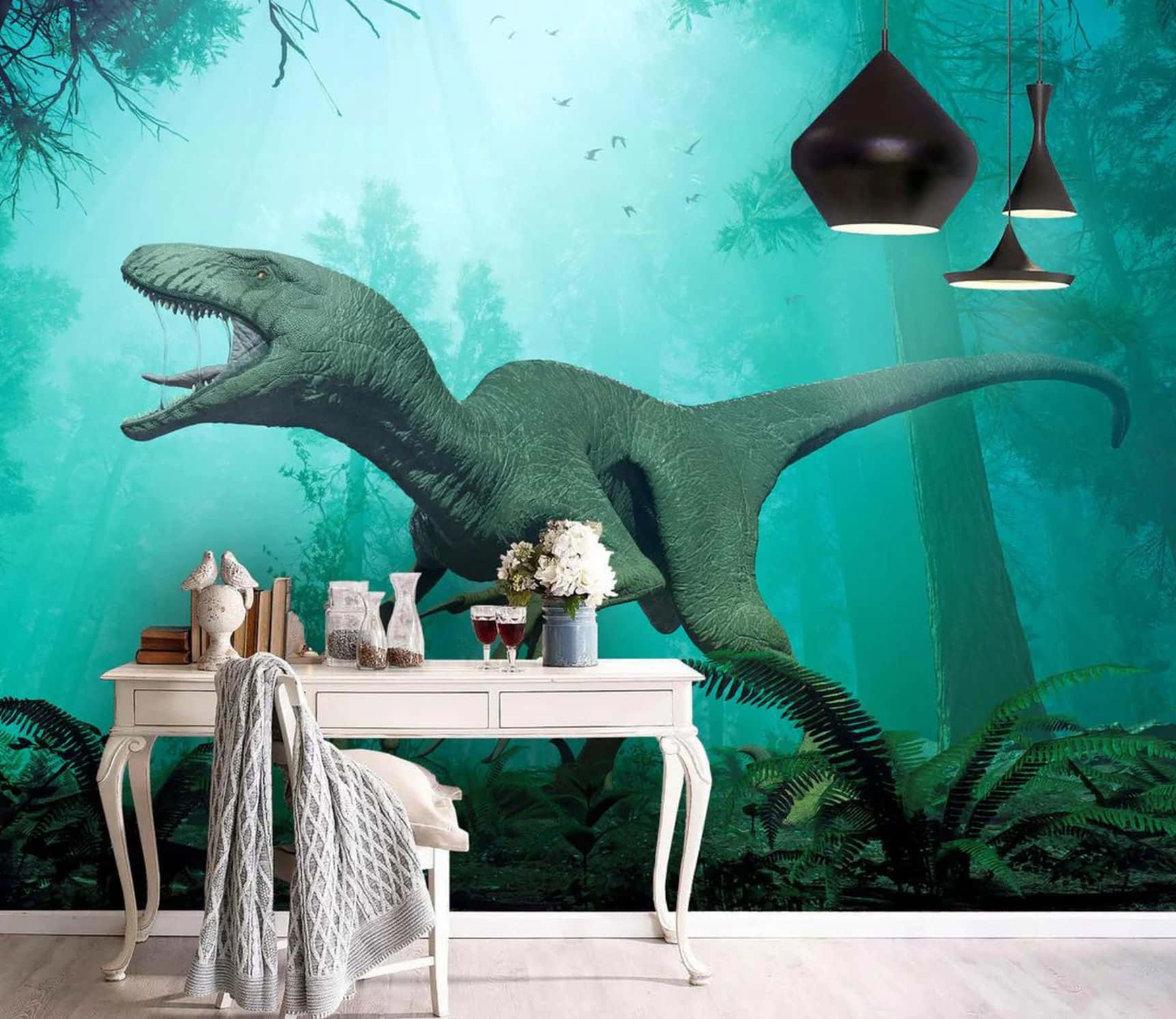 Realistic 3D Dinosaur in a Vast Landscape Wallpaper